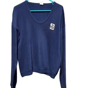 Vintage Syracuse University NCAA Blue V neck Acrylic Rayon Sweater Size Large